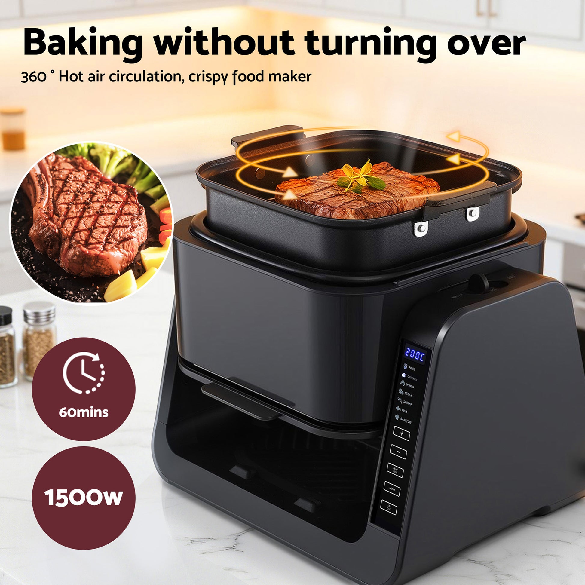 Devanti 2-IN-1 Air Fryer 5.5L Dual Zone Fryers Electric Cooker with Top BBQ Grill & Bot - Image 8