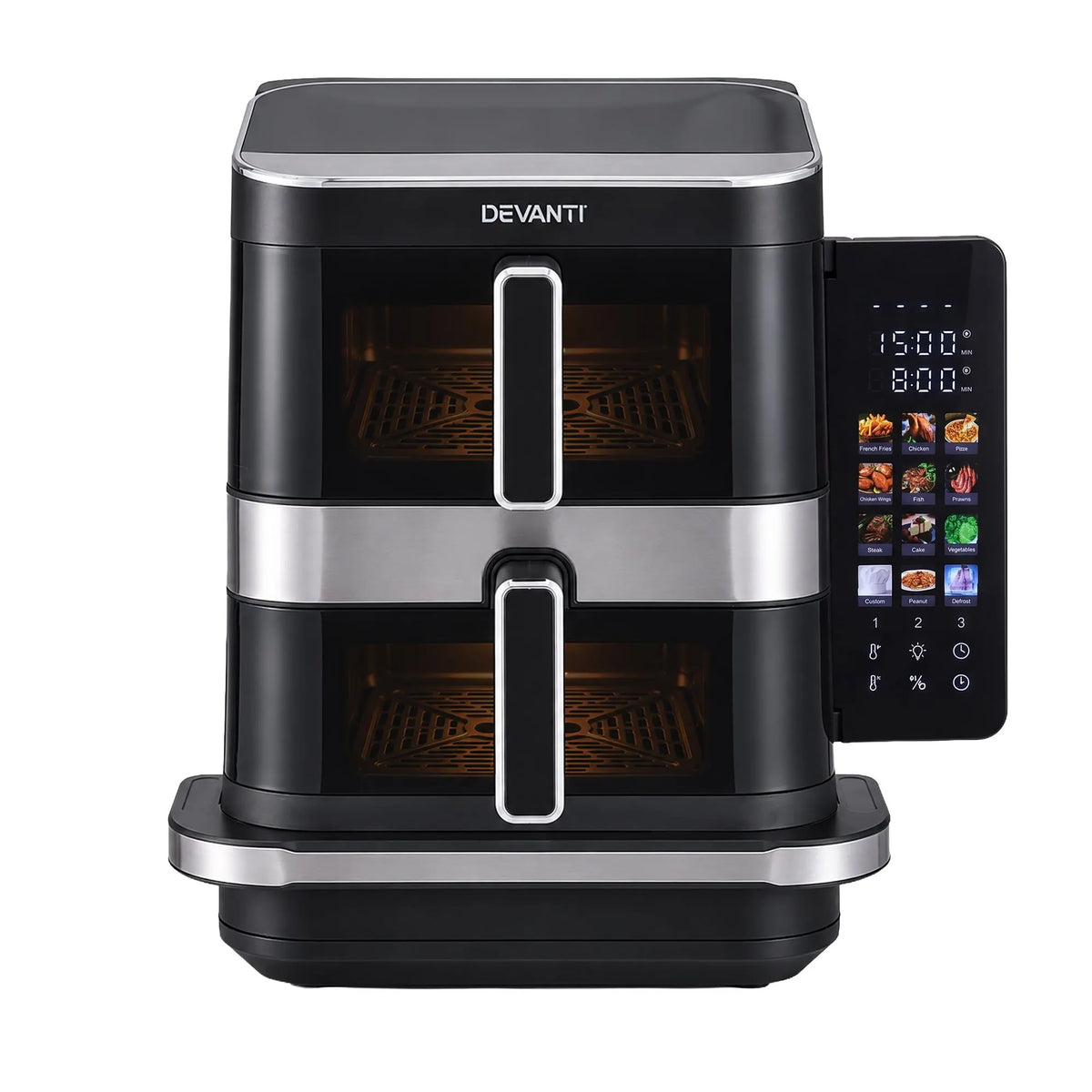 Devanti 12L Air Fryer Dual Basket Stacked 10 Inch Pizza Maker 2800W Touch Black  - Image 4