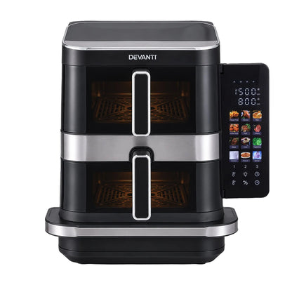 Devanti 12L Air Fryer Dual Basket Stacked 10 Inch Pizza Maker 2800W Touch Black  - Image 4