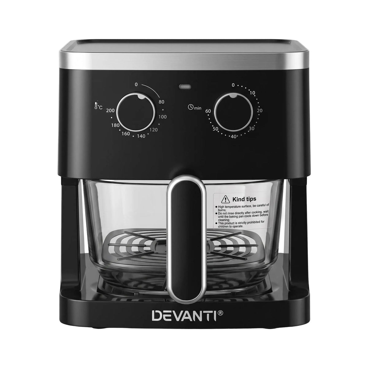 Devanti 4.5L Glass Air Fryer Kitchen Oven Knob Control 1350W Healthy Cooker Black - Image 3