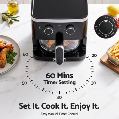 Devanti 4.5L Glass Air Fryer Kitchen Oven Knob Control 1350W Healthy Cooker Black - Image 5