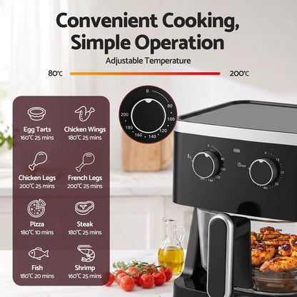 Devanti 4.5L Glass Air Fryer Kitchen Oven Knob Control 1350W Healthy Cooker Black - Image 6