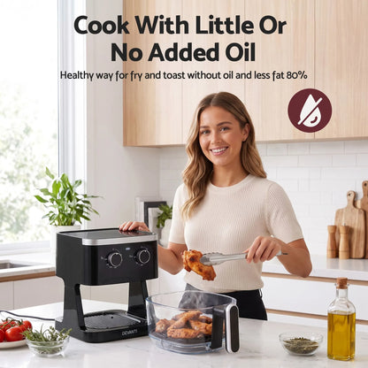 Devanti 4.5L Glass Air Fryer Kitchen Oven Knob Control 1350W Healthy Cooker Black - Image 7