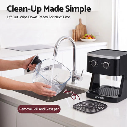 Devanti 4.5L Glass Air Fryer Kitchen Oven Knob Control 1350W Healthy Cooker Black - Image 8