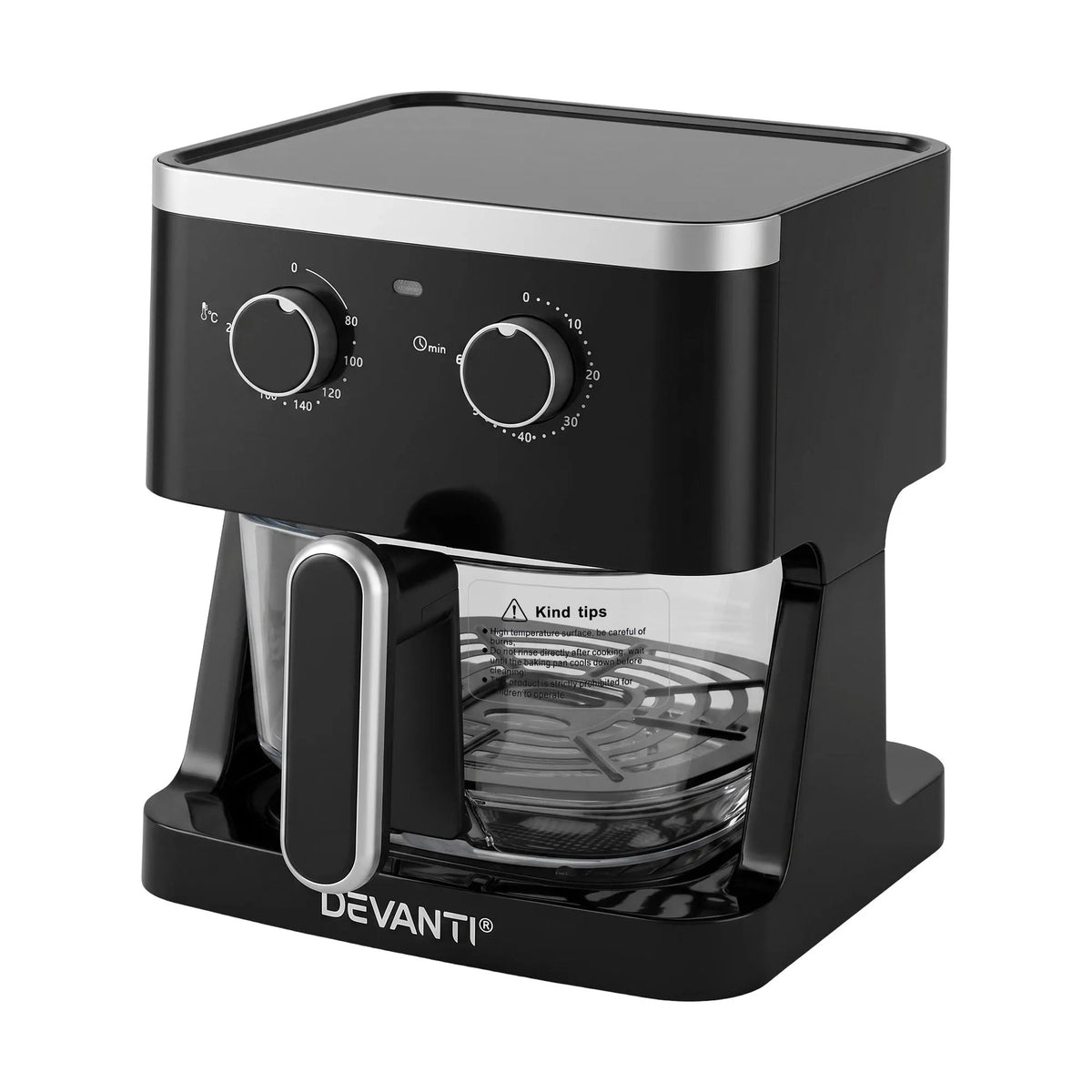 Devanti 4.5L Glass Air Fryer Kitchen Oven Knob Control 1350W Healthy Cooker Black - Image 9