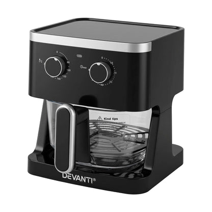Devanti 4.5L Glass Air Fryer Kitchen Oven Knob Control 1350W Healthy Cooker Black - Image 9
