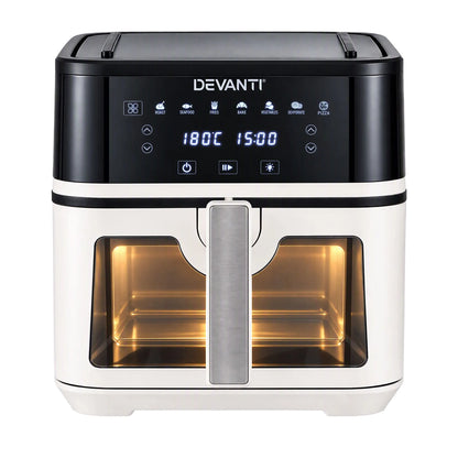 Devanti 8L Air Fryer BBQ Grill 2-in-1 Flip 1650W Touch Control Oil Free White - Image 4