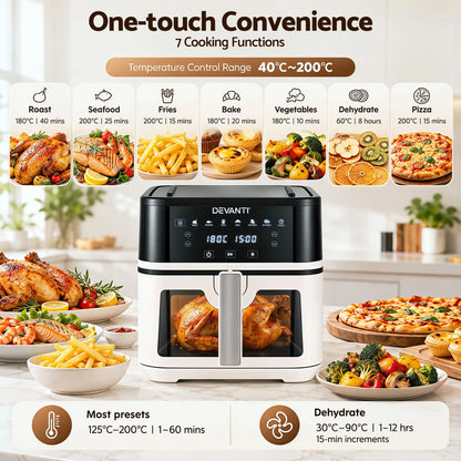 Devanti 8L Air Fryer BBQ Grill 2-in-1 Flip 1650W Touch Control Oil Free White - Image 6