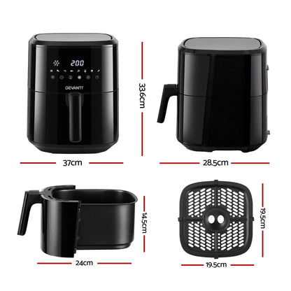 Devanti Air Fryer 6.5L 1700W Digital Touch 8 Presets Non-Stick Basket Black - Image 2