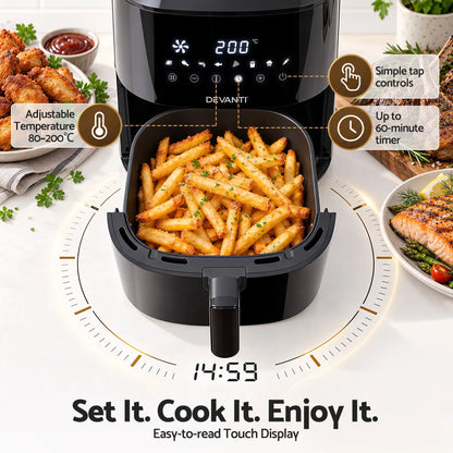 Devanti Air Fryer 6.5L 1700W Digital Touch 8 Presets Non-Stick Basket Black - Image 5