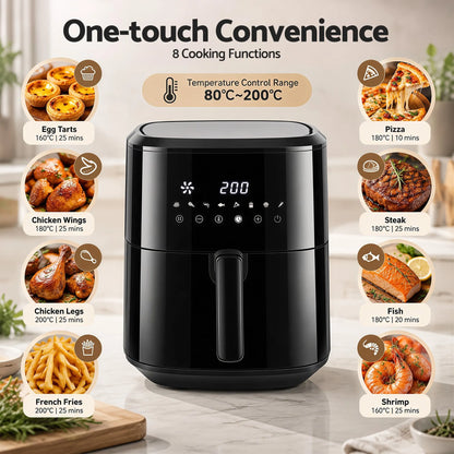 Devanti Air Fryer 6.5L 1700W Digital Touch 8 Presets Non-Stick Basket Black - Image 6