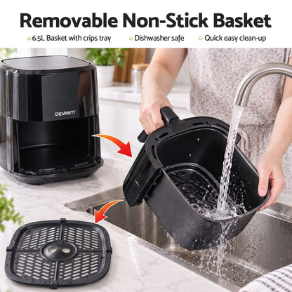 Devanti Air Fryer 6.5L 1700W Digital Touch 8 Presets Non-Stick Basket Black - Image 9