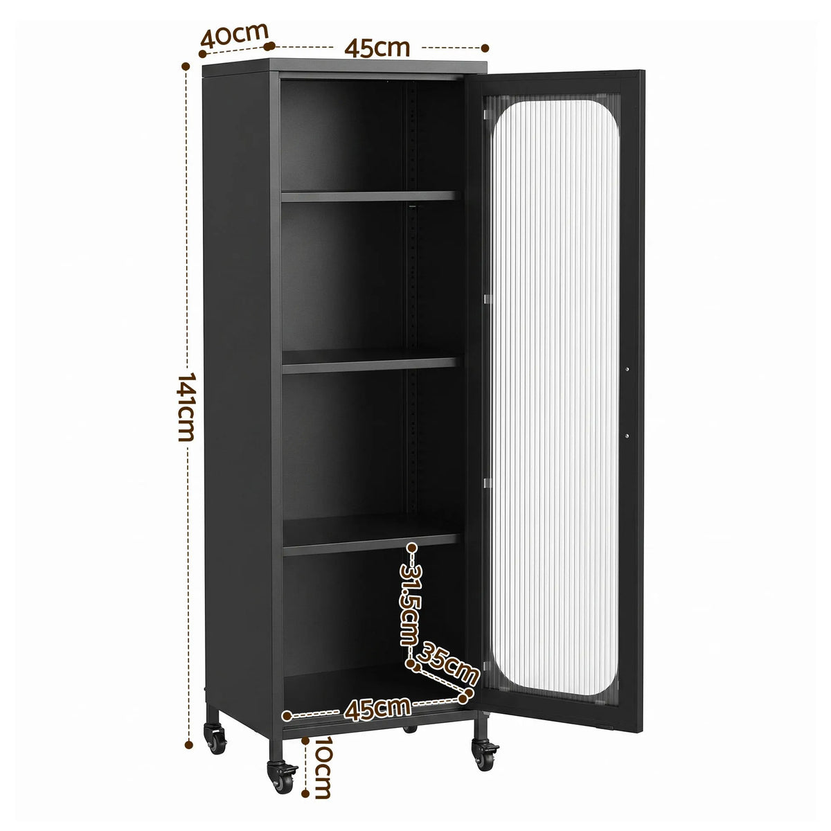 Artiss Buffet Cabinet Sideboard Slim Fluted Kitchen Storage Trolley Wheels Black - Image 3