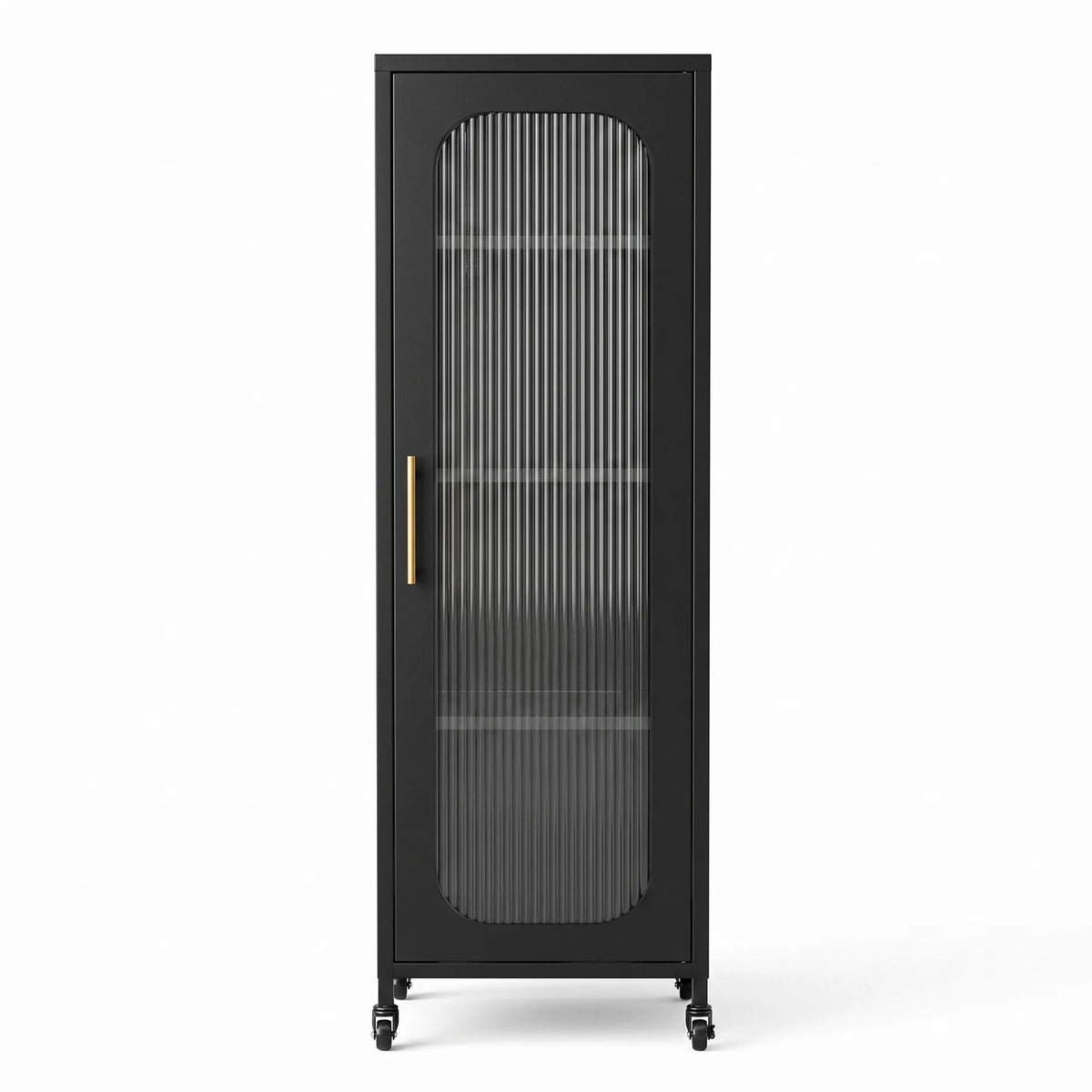 Artiss Buffet Cabinet Sideboard Slim Fluted Kitchen Storage Trolley Wheels Black - Image 4