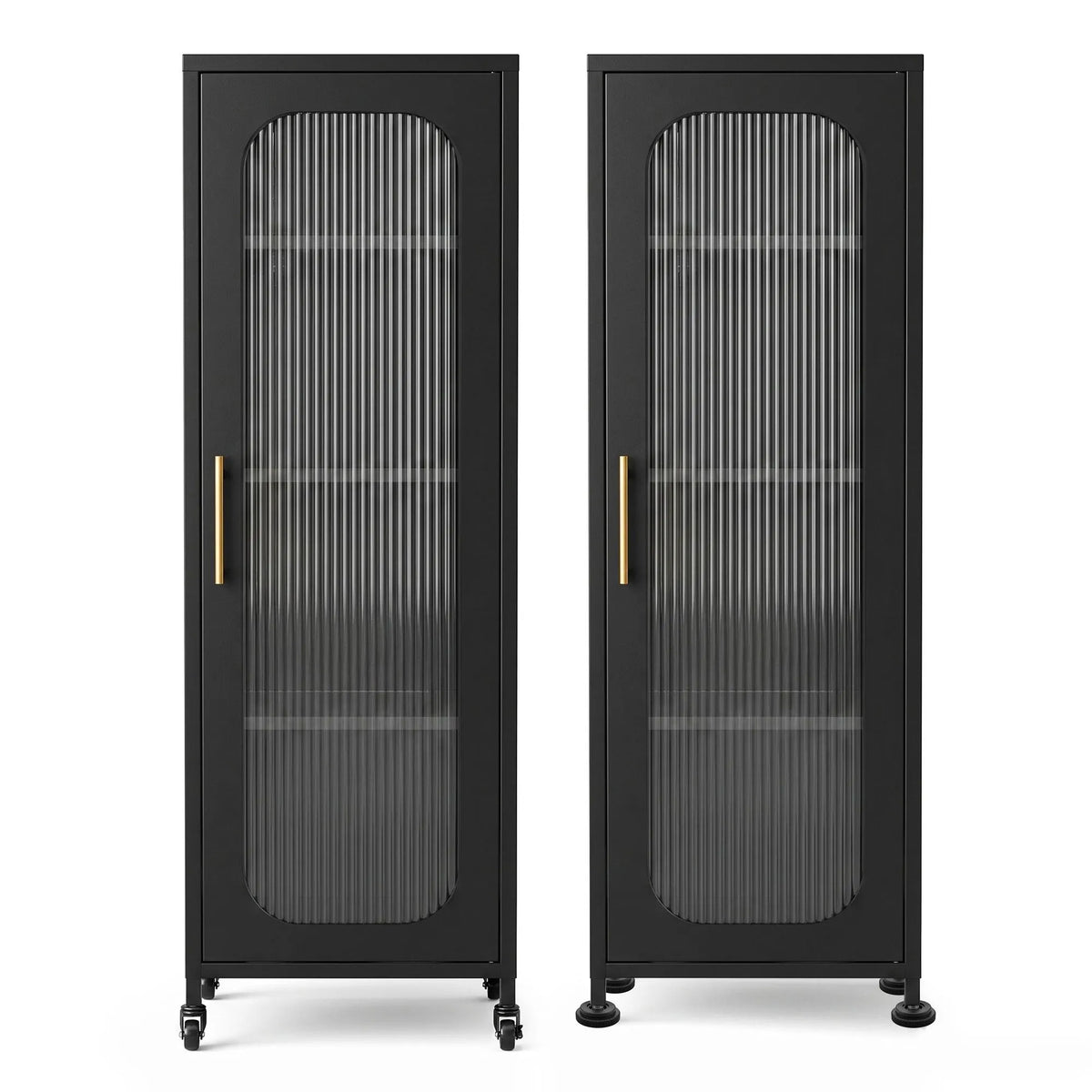 Artiss Buffet Cabinet Sideboard X2 Slim Kitchen Storage Trolley Wheels Black - Image 4