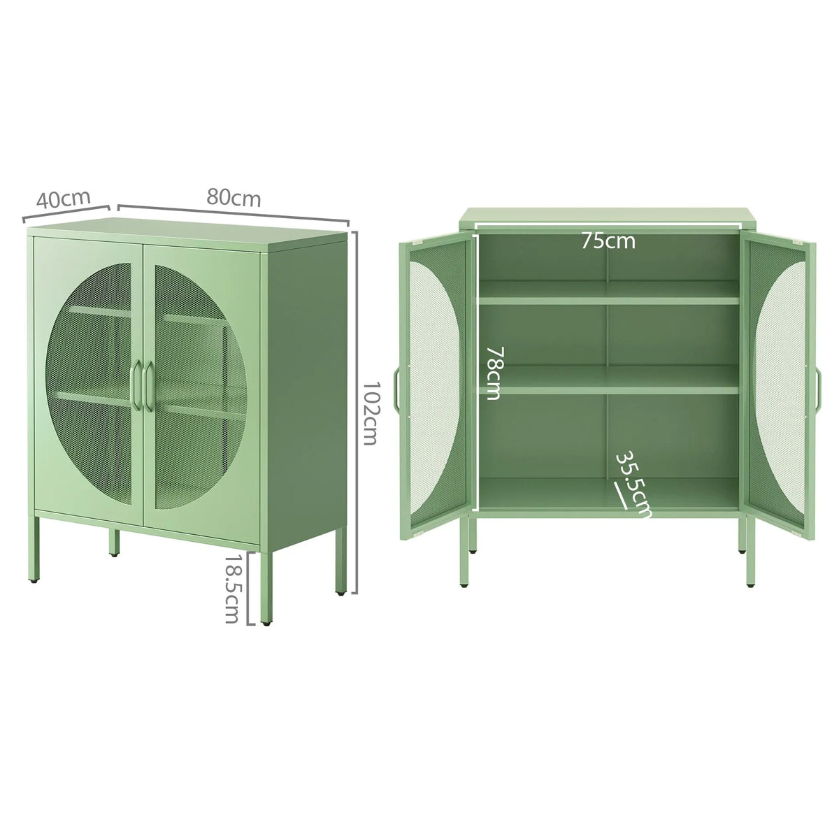 Artiss 2x Buffet Sideboard Cabinet ELSA Cupboard Storage Mesh Doors Metal Green - Image 3