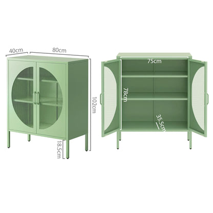 Artiss 2x Buffet Sideboard Cabinet ELSA Cupboard Storage Mesh Doors Metal Green - Image 3