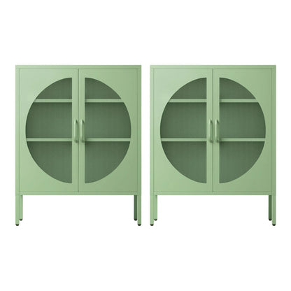 Artiss 2x Buffet Sideboard Cabinet ELSA Cupboard Storage Mesh Doors Metal Green - Image 4