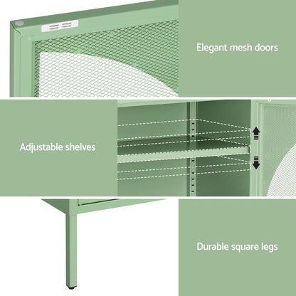 Artiss 2x Buffet Sideboard Cabinet ELSA Cupboard Storage Mesh Doors Metal Green - Image 7