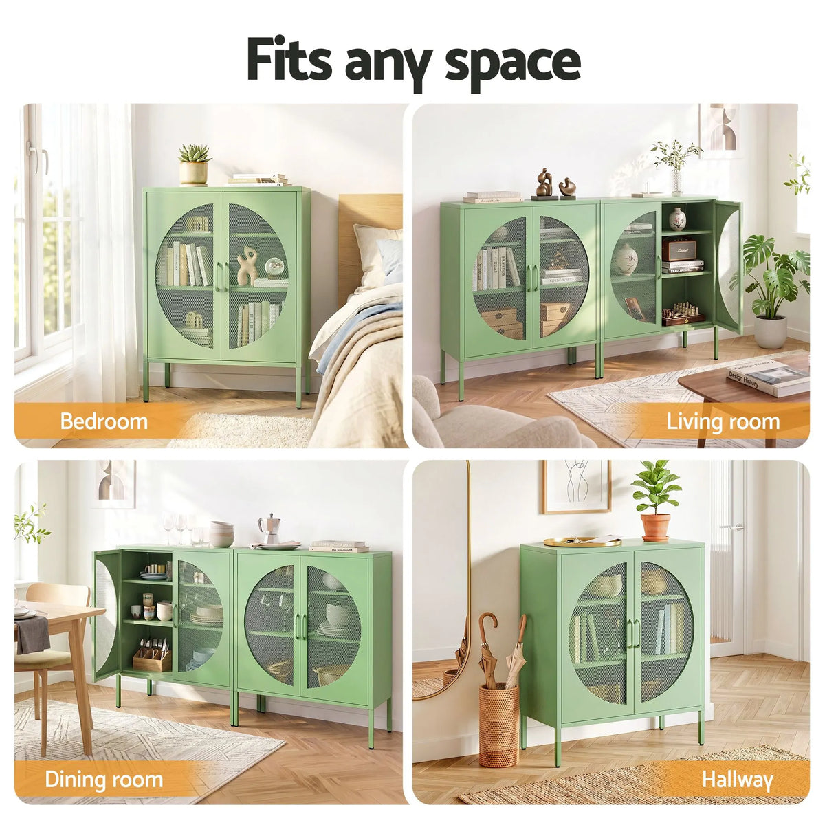 Artiss 2x Buffet Sideboard Cabinet ELSA Cupboard Storage Mesh Doors Metal Green - Image 8