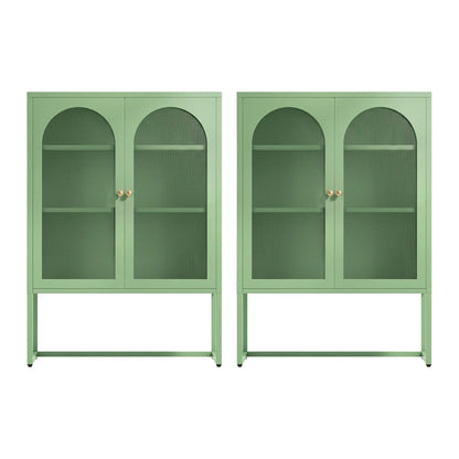 Artiss 2x Buffet Sideboard Cabinet ELMA Cupboard Storage Mesh Doors Metal Green - Image 4