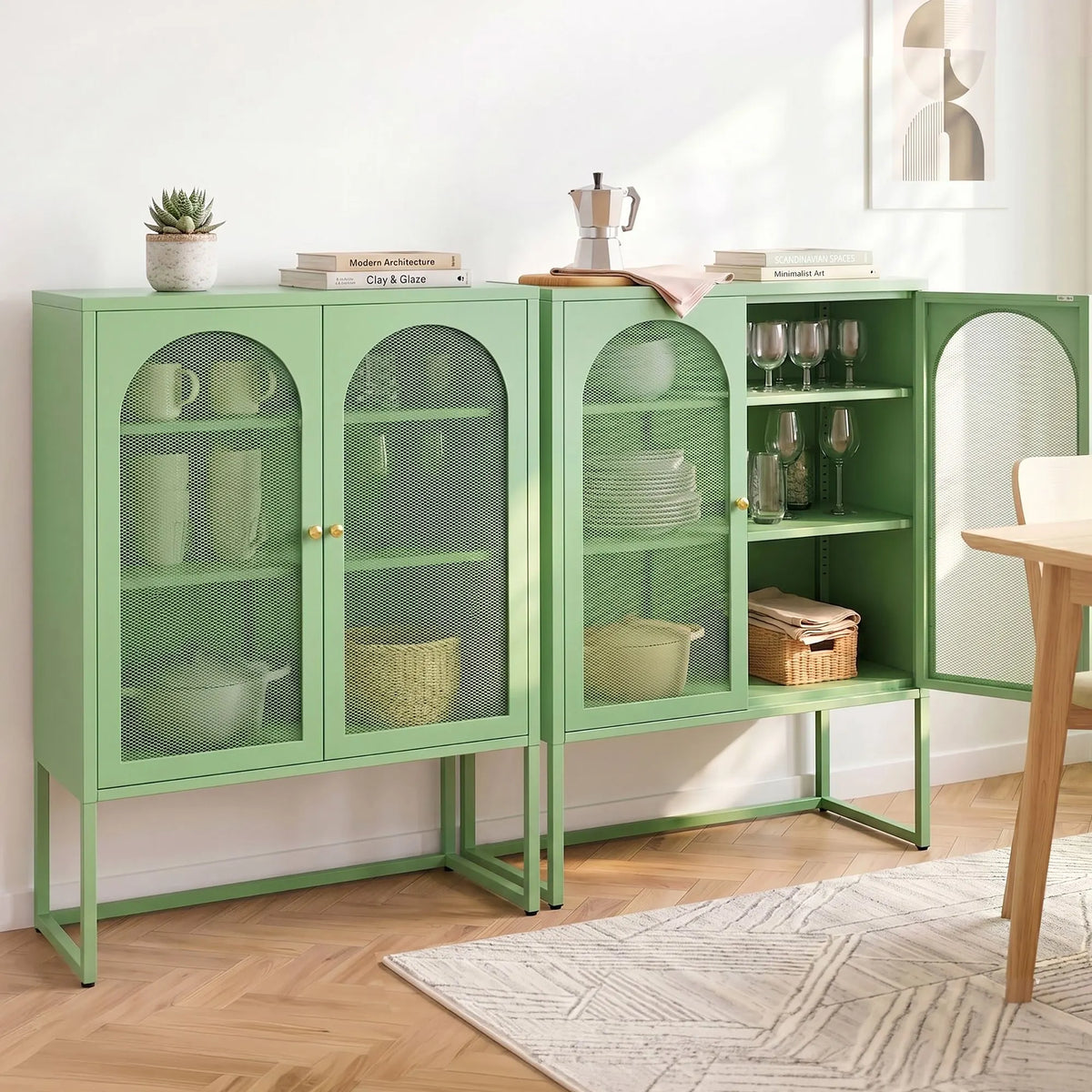 Artiss 2x Buffet Sideboard Cabinet ELMA Cupboard Storage Mesh Doors Metal Green - Image 9