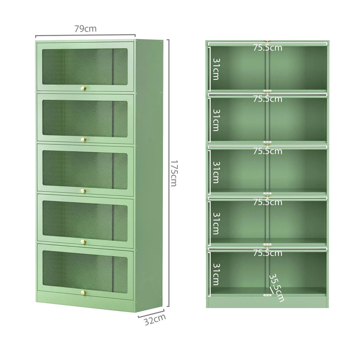 Artiss 2x Buffet Sideboard Cabinet Storage Cupboard Mesh Doors Metal ELIA Green - Image 3