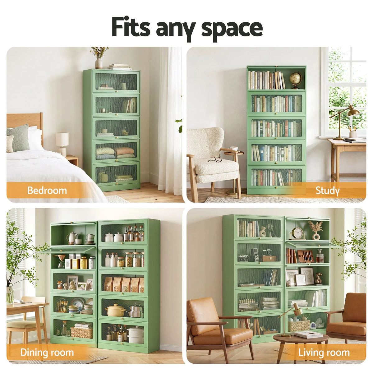 Artiss 2x Buffet Sideboard Cabinet Storage Cupboard Mesh Doors Metal ELIA Green - Image 8