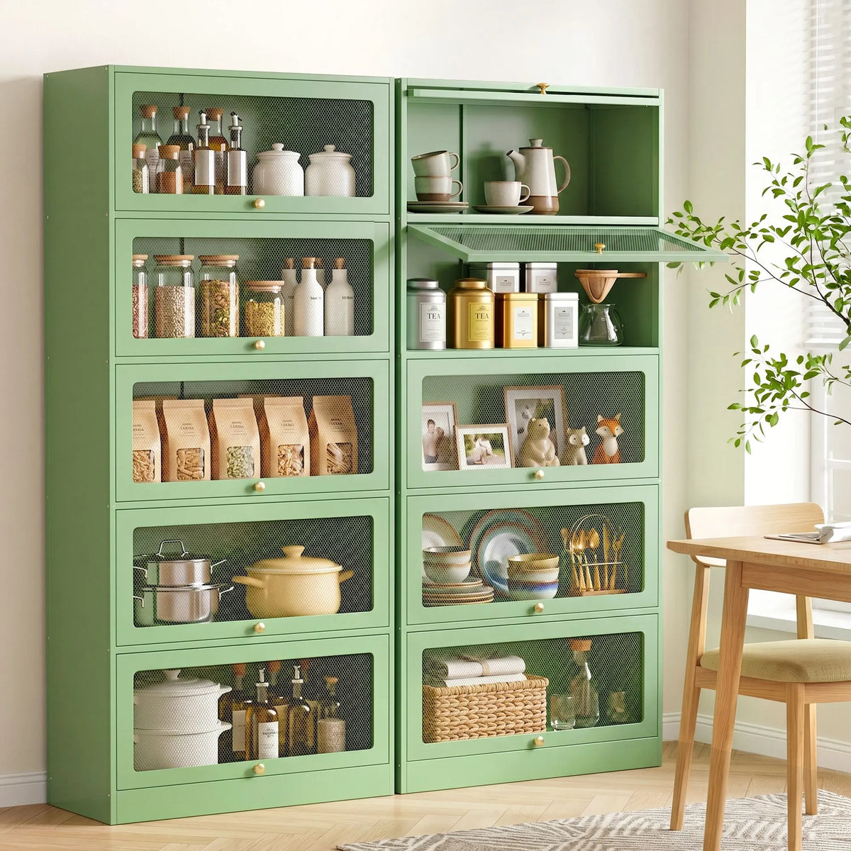 Artiss 2x Buffet Sideboard Cabinet Storage Cupboard Mesh Doors Metal ELIA Green - Image 9