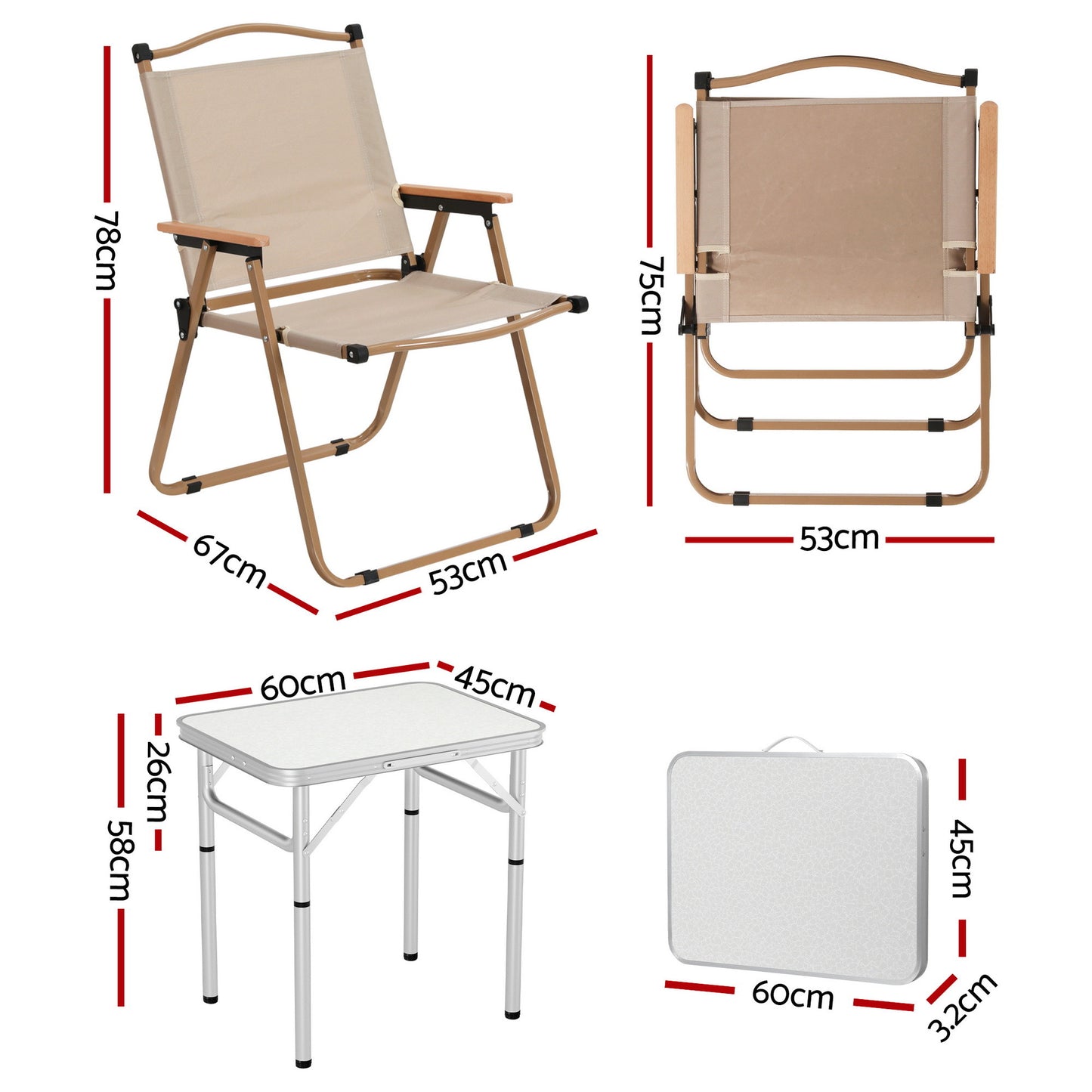 Weisshorn 3pc Camping Table Chair Set Outdoor Folding Aluminium Portable Picnic - Image 2