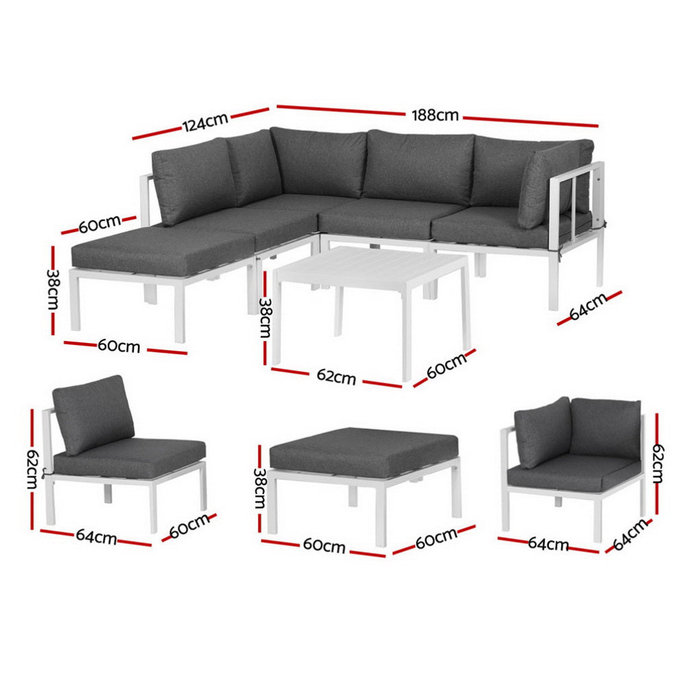 Gardeon 6PCS Outdoor Sofa Set Aluminium Table and Chairs Lounge Patio Furniture - Image 2