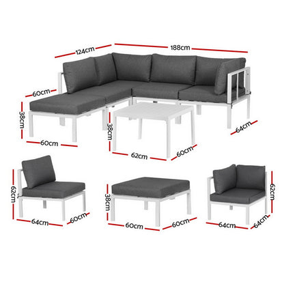 Gardeon 6PCS Outdoor Sofa Set Aluminium Table and Chairs Lounge Patio Furniture - Image 2