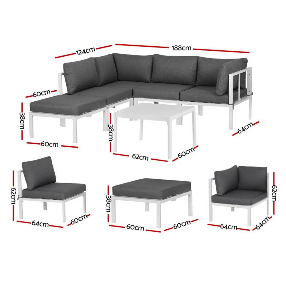 Gardeon 6PCS Outdoor Sofa Set Aluminium Table and Chairs Lounge Patio Furniture - Image 2