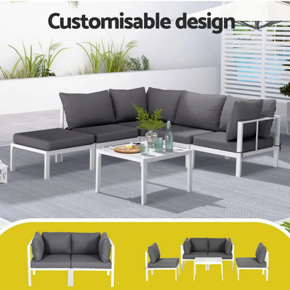 Gardeon 6PCS Outdoor Sofa Set Aluminium Table and Chairs Lounge Patio Furniture - Image 4