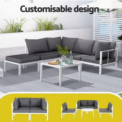 Gardeon 6PCS Outdoor Sofa Set Aluminium Table and Chairs Lounge Patio Furniture - Image 4