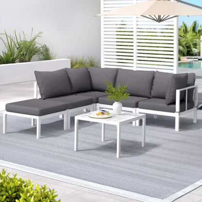 Gardeon 6PCS Outdoor Sofa Set Aluminium Table and Chairs Lounge Patio Furniture - Image 7