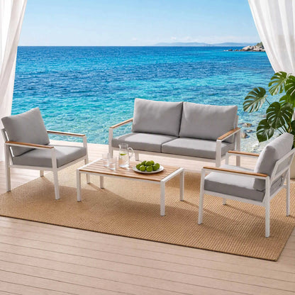 Gardeon 4-Piece Outdoor Sofa Set Aluminum Frame table and Chairs White