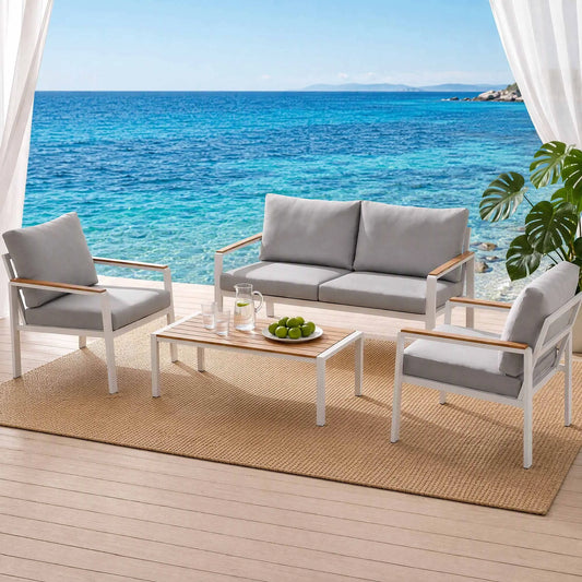 Gardeon 4-Piece Outdoor Sofa Set Aluminum Frame table and Chairs White