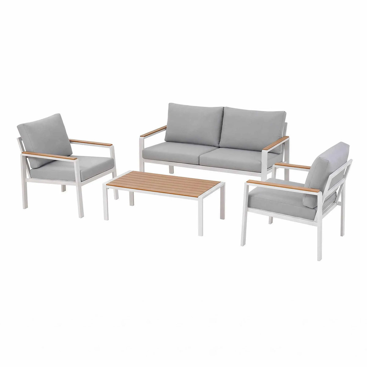 Gardeon 4-Piece Outdoor Sofa Set Aluminum Frame table and Chairs White - Image 2