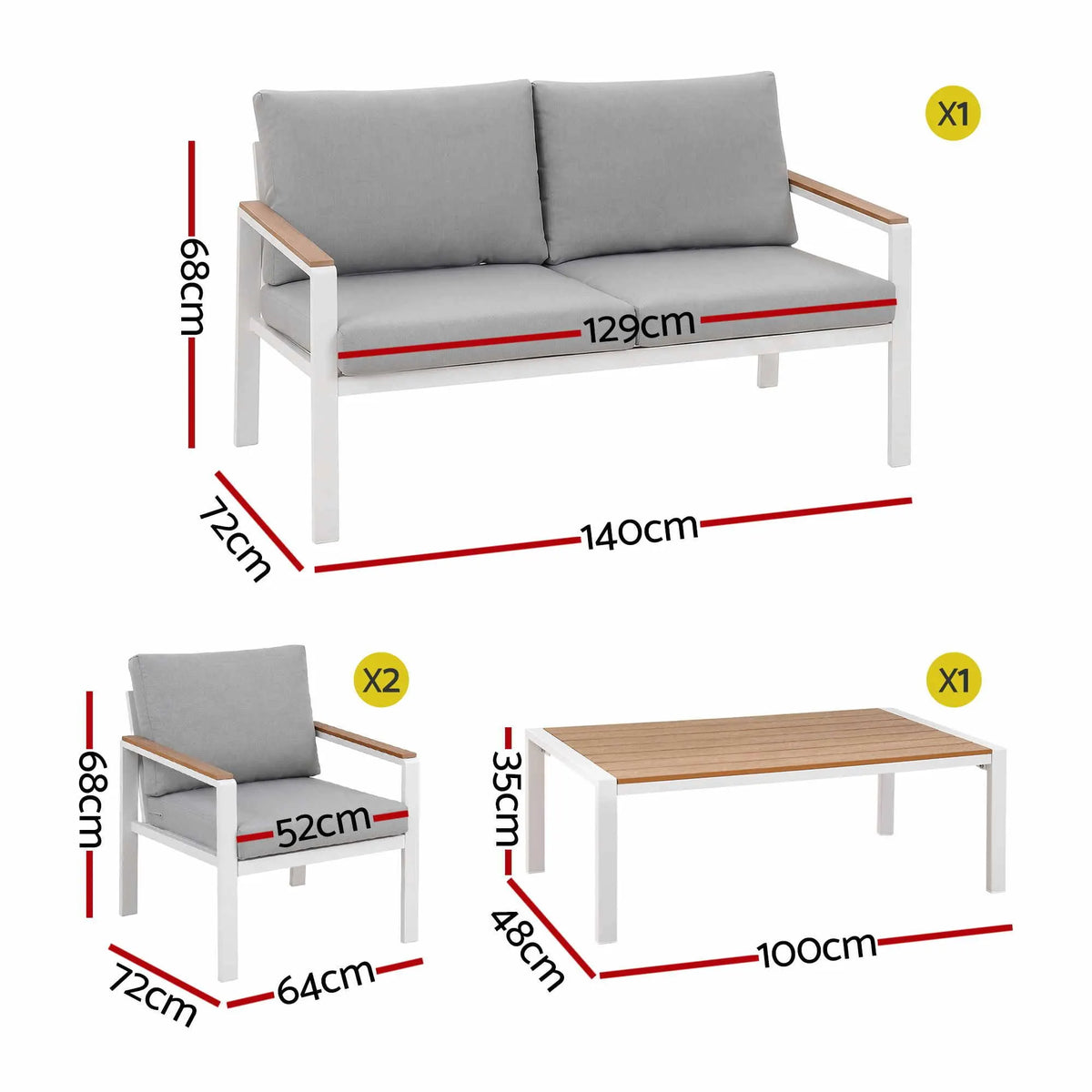 Gardeon 4-Piece Outdoor Sofa Set Aluminum Frame table and Chairs White - Image 3