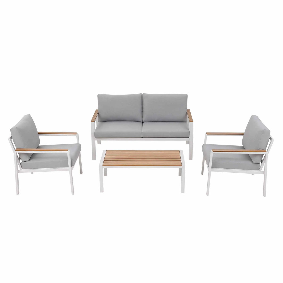 Gardeon 4-Piece Outdoor Sofa Set Aluminum Frame table and Chairs White - Image 4