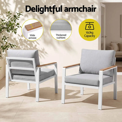 Gardeon 4-Piece Outdoor Sofa Set Aluminum Frame table and Chairs White - Image 6