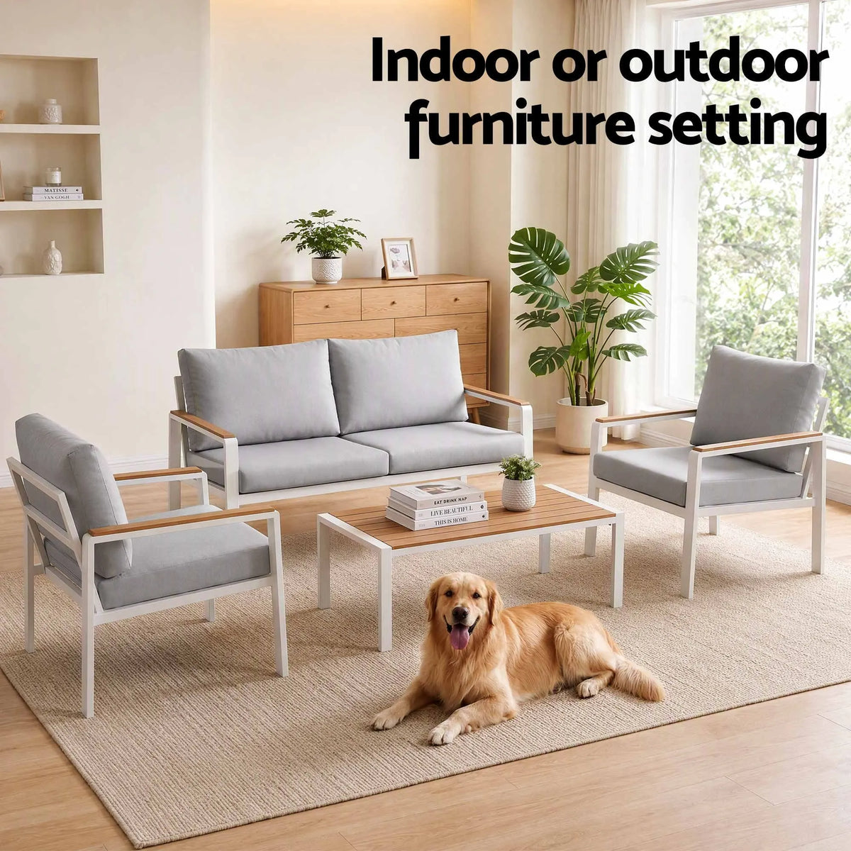 Gardeon 4-Piece Outdoor Sofa Set Aluminum Frame table and Chairs White - Image 8