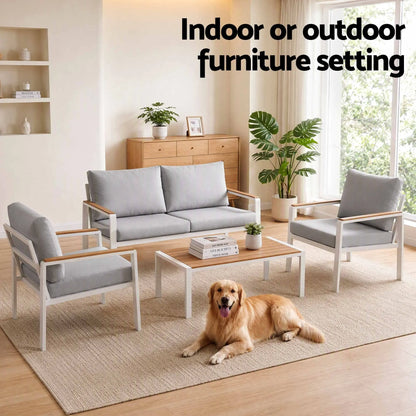 Gardeon 4-Piece Outdoor Sofa Set Aluminum Frame table and Chairs White - Image 8