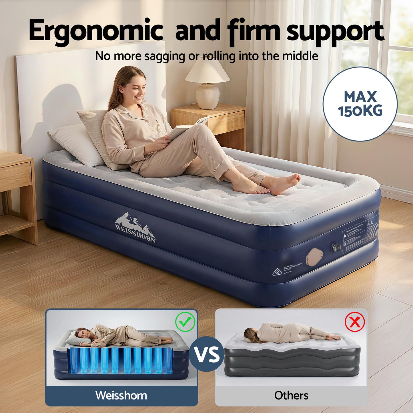 Weisshorn Air Mattress Single Inflatable Bed 46cm Air bed Cube - Image 6