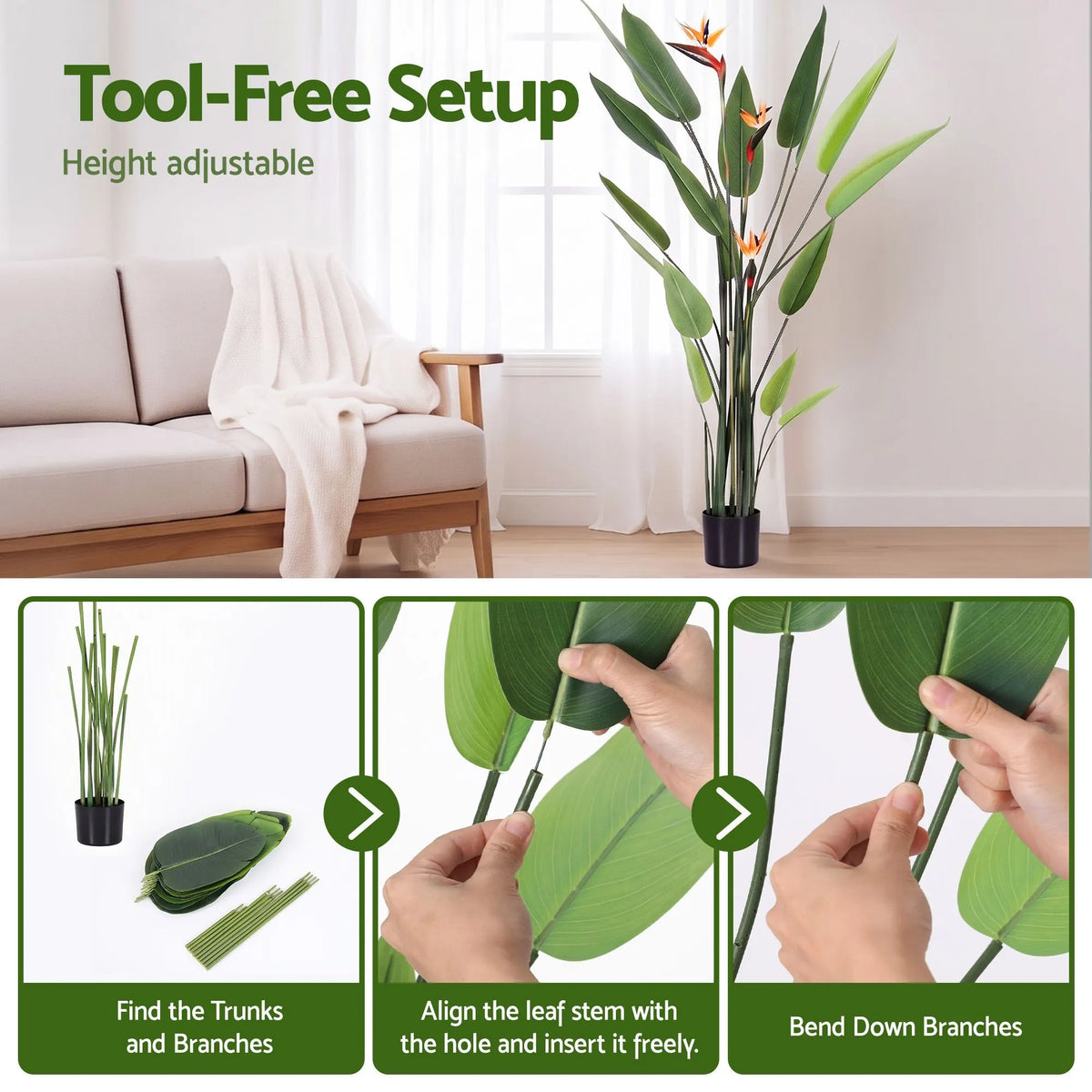 Artiss 150cm Artificial Bird of Paradise Plant with Flowers Realistic Leaves for Home Office Decor - Image 4