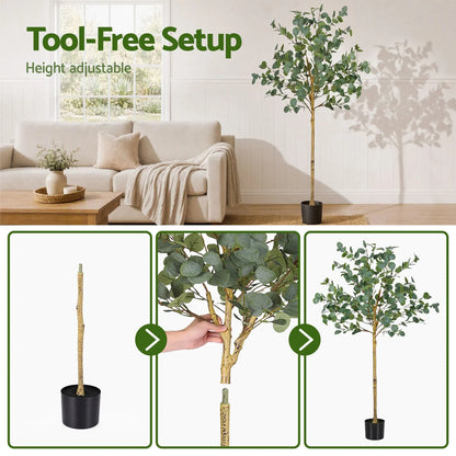 Artiss 150cm Artificial Eucalyptus Tree with Realistic Textured Leaves for Indoor Home Office Decor - Image 3