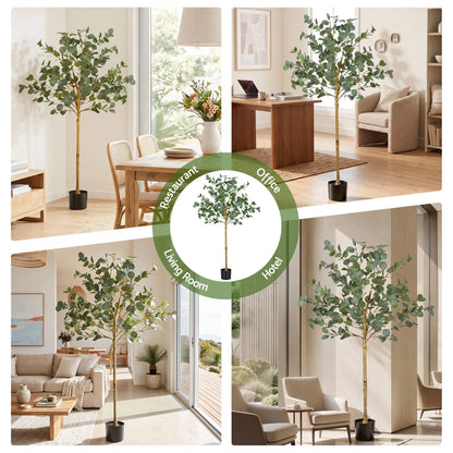 Artiss 150cm Artificial Eucalyptus Tree with Realistic Textured Leaves for Indoor Home Office Decor - Image 8