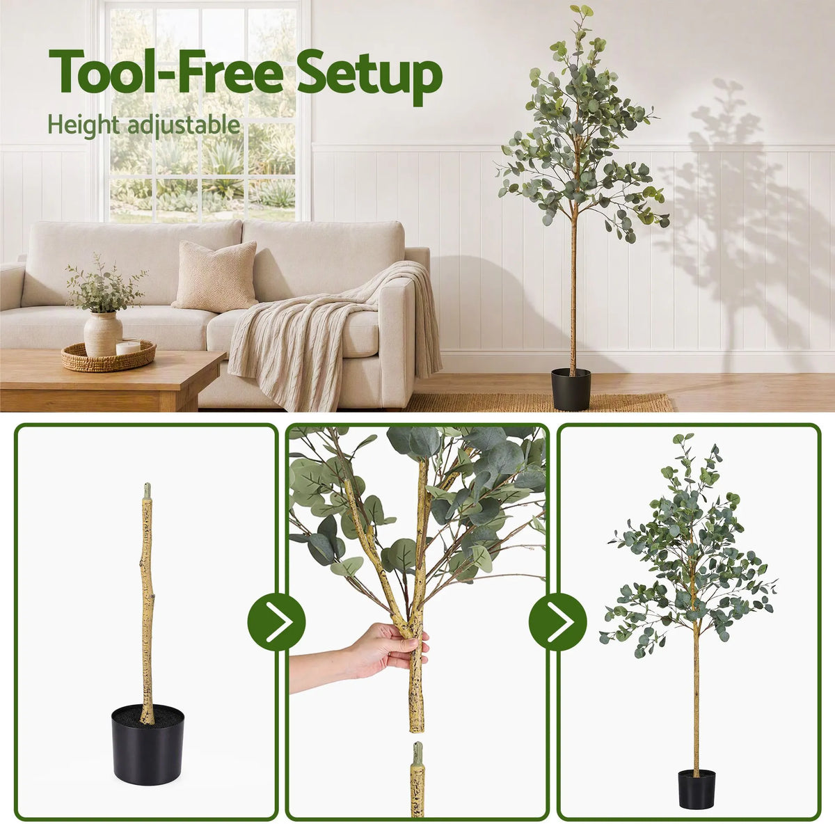 Artiss 180cm Artificial Eucalyptus Tree with Realistic Textured Leaves for Indoor Home Office Decor - Image 3