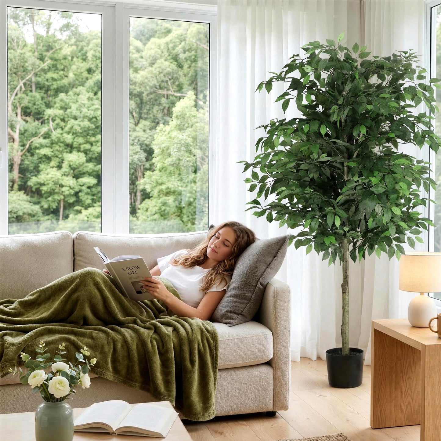 Artiss 180cm Artificial Ficus Tree Faux Trees Indoor Decor Artificial Plants Lifelike Plant 1.8M - Image 4